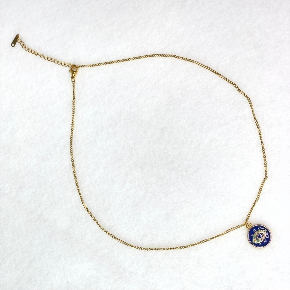 Brand NEW Round Enamel Eye Necklace Stainless Steel - Picture 6 of 7